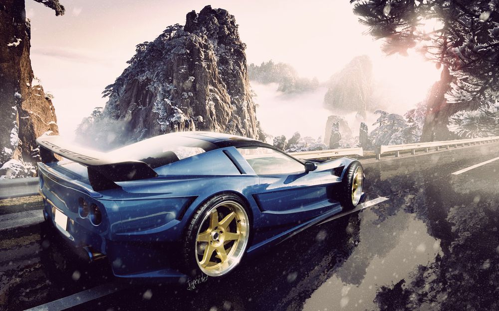 Обои для рабочего стола Chevrolet Corvette ZR1 / Красивейший Шевроле Корвет в горах