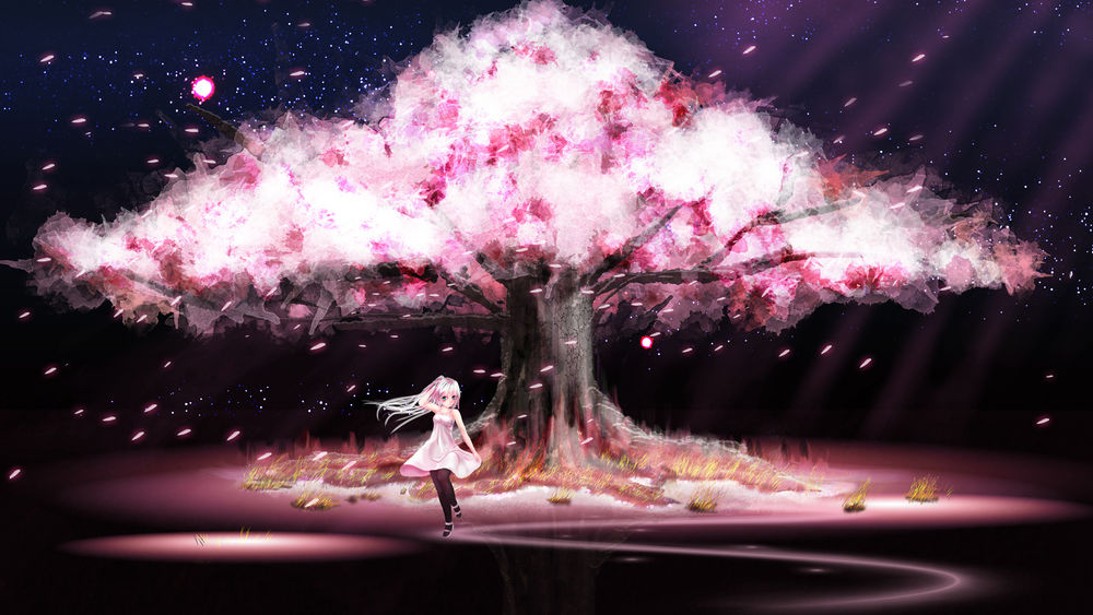 Обои для рабочего стола Magic Sakura in the night / Волшебная Сакура в ночи