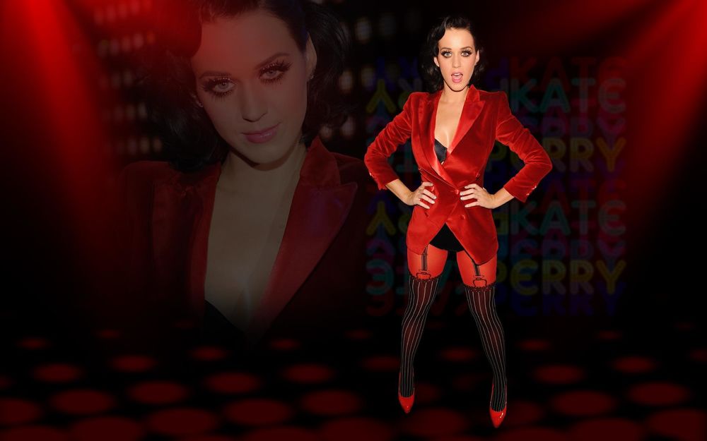 Обои для рабочего стола Katy Perry / Кэти Перри в красном пиджаке