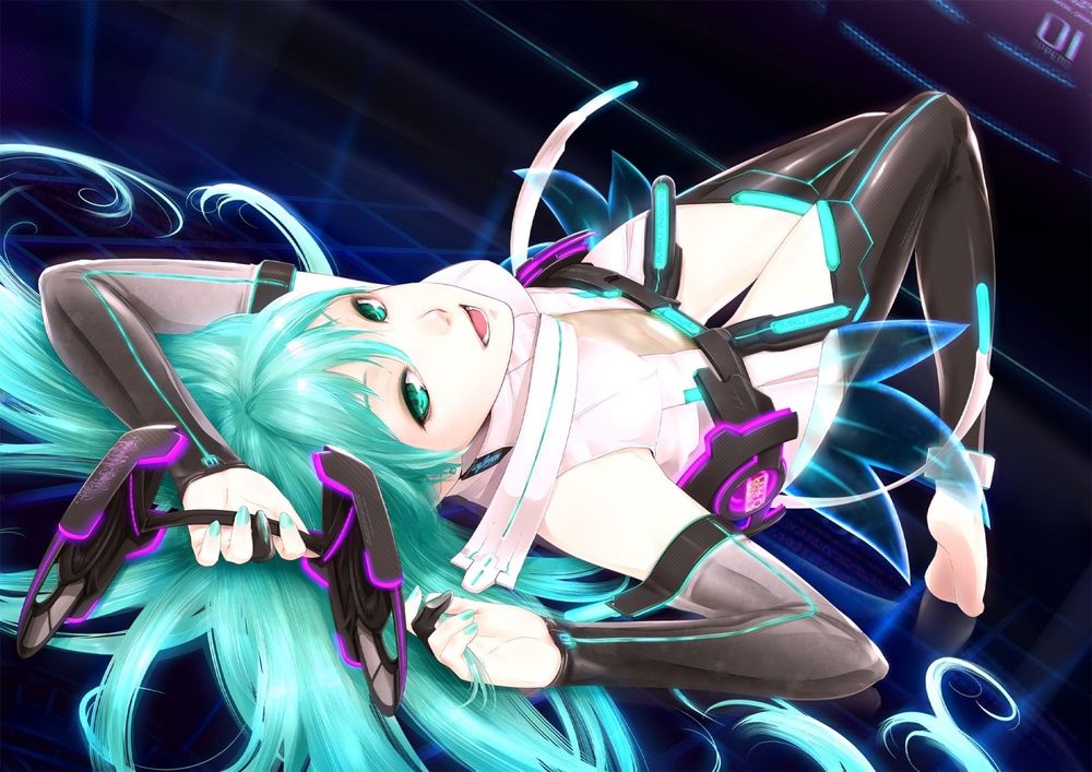 Обои для рабочего стола Vocaloid Hatsune Miku / Вокалоид Хатсунэ Мику лежит на полу