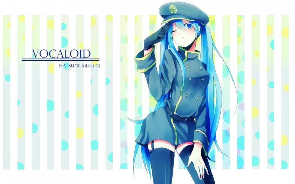 Обои для рабочего стола Vocaloid Hatsune Miku / Вокалоид Хатсунэ Мику в форме и фуражке