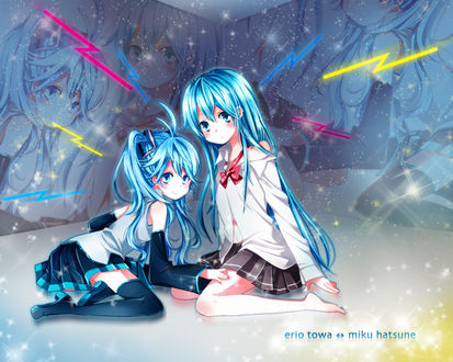 Обои на рабочий стол Vocaloid Hatsune Miku / Вокалоид Хатсуне Мику и Эрио Това / Erio Touwa - главная героиня аниме Моя кузина – инопланетянка / Denpa Onna to Seishun Otoko
