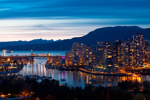 Обои на рабочий стол Ночной Ванкувер, Канада / Vancouver, Сanada