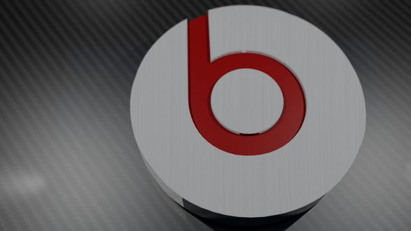 Обои на рабочий стол Логотип акустической аппаратуры Beats by Dr. Dre на сером полосатом фоне
