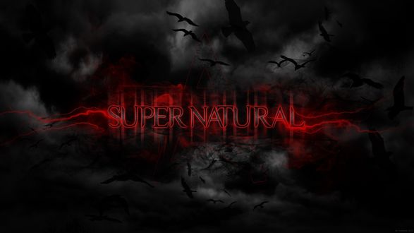 Обои на рабочий стол Фон к сериалу Сверхъестественное / Supernatural с красными молниями и тенями птиц