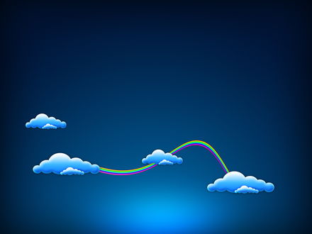 Обои на рабочий стол Четыре облака на синем небе и радуга, соединяющая их