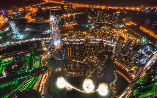 Обои на рабочий стол Ночной город  Дубай / Dubai с высоты птичьего полета