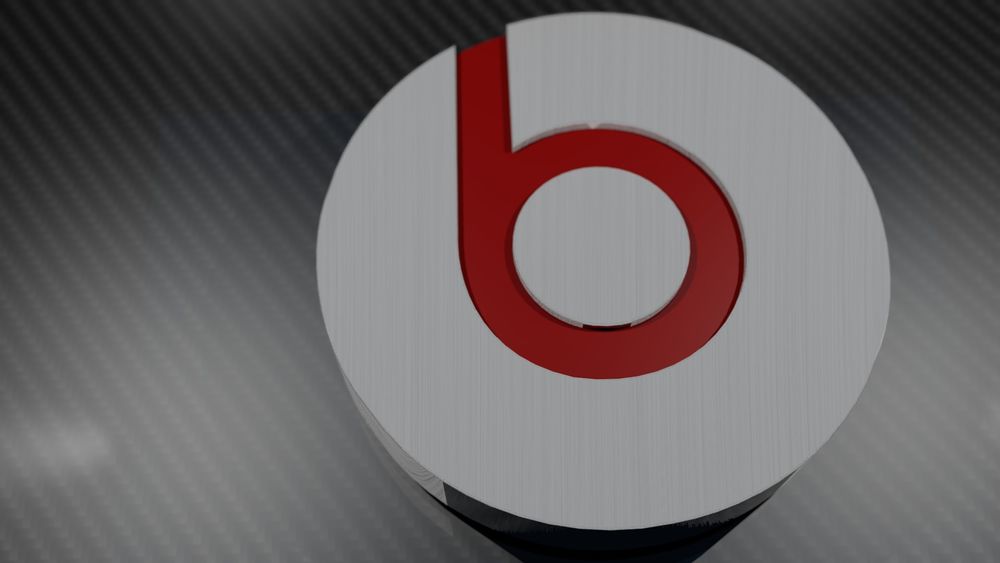 Обои для рабочего стола Логотип акустической аппаратуры Beats by Dr. Dre на сером полосатом фоне