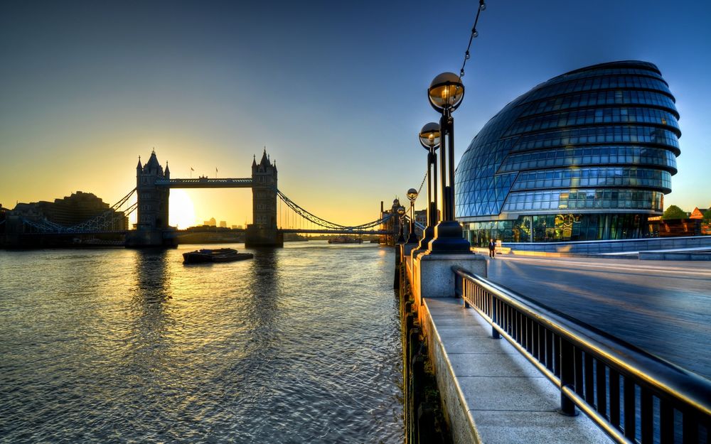 Обои для рабочего стола England, London / Англия, Лондон, вид на Tower bridge / Тауэрский мост на закате