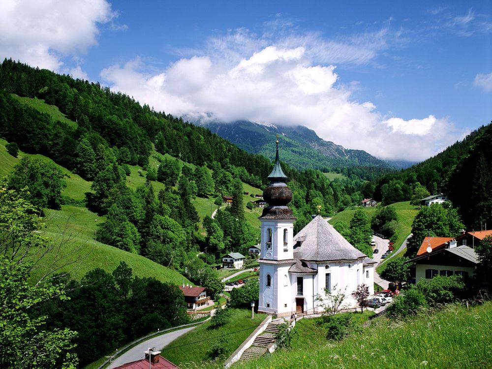 Обои для рабочего стола Церковь Мария Герн / Maria Gern Church, Берхсгаден / Berchtesgaden, Бавария / Bavaria, Гермaния / Germany