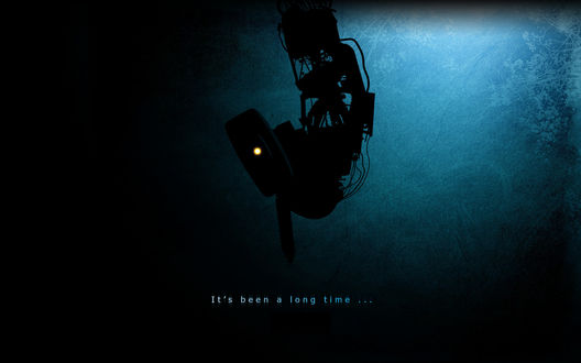 Обои на рабочий стол Робот в темноте, игра Portal 2 / Портал 2 (Its been a long time. / Это было давно. )