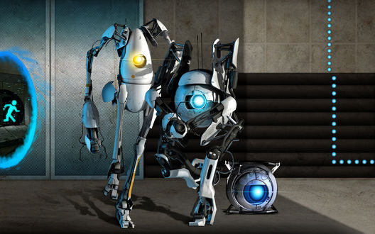 Обои на рабочий стол Команда роботов из игры Portal 2 / Портал 2
