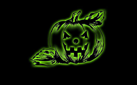 Обои на рабочий стол Зеленая тыква на черном фоне к празднику Хэллоуин / Halloween