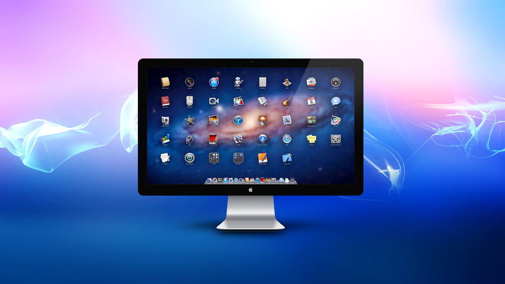 Обои для рабочего стола Монитор Apple Cinema Display 27 на фоне голубых всплесков