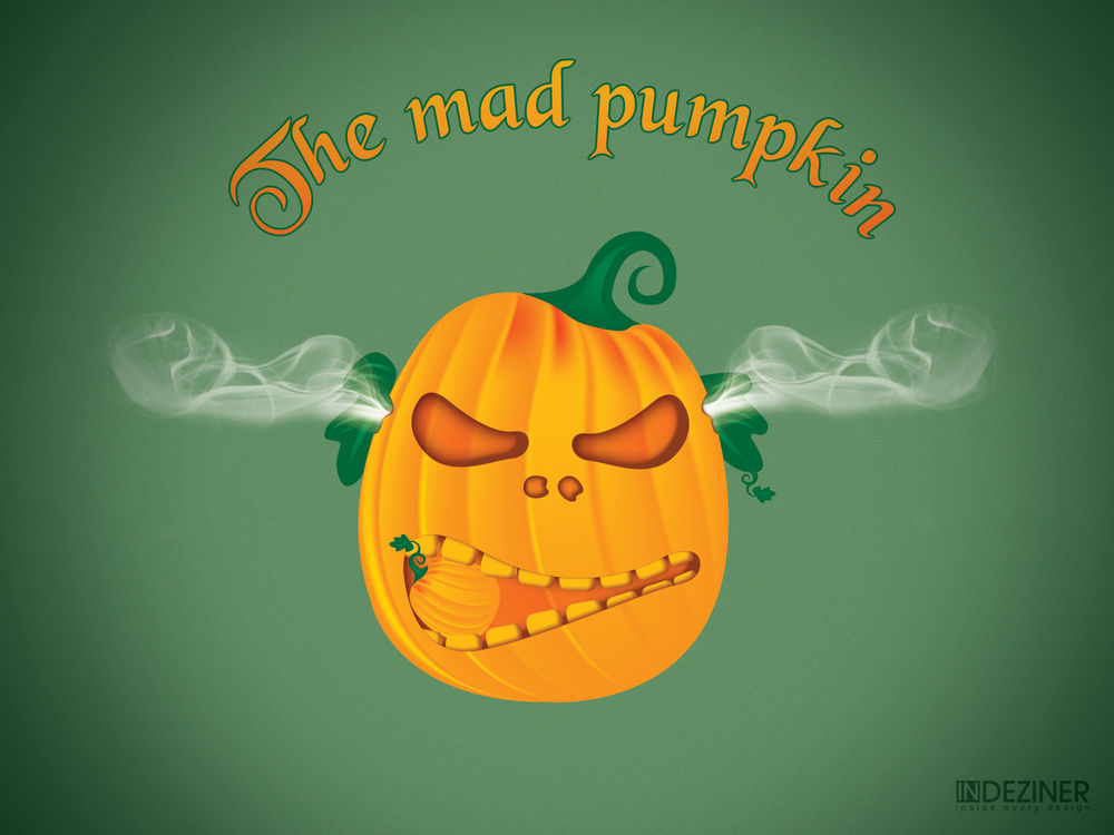 Обои для рабочего стола Агрессивная тыква выпускает пар из ушей на Хеллоуин (The mad pumpkin / бешеная тыква) - indeziner