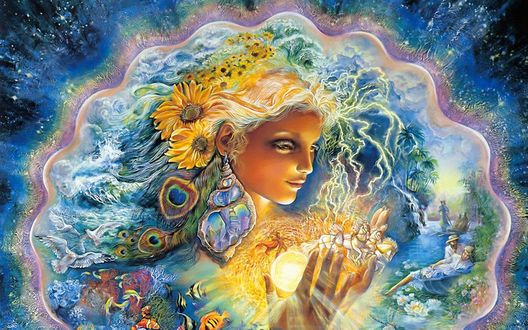 Обои на рабочий стол Картина художницы Жозефины Уолл / Josephine Wall -  'Создание лета' / 'Creation Of Summer'