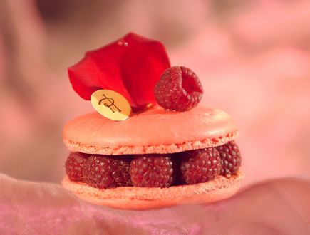 Обои на рабочий стол Аппетитное пирожное Macaron / Макарон с малиной
