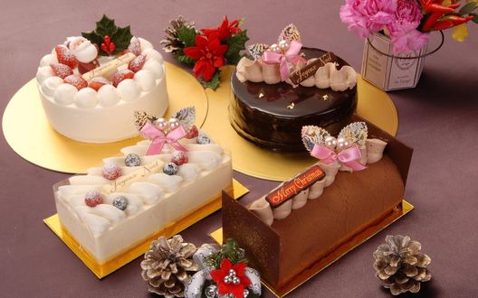Обои на рабочий стол Новогодние и рождественские торты и рулеты (Marry Christmas, Joycux Noel)