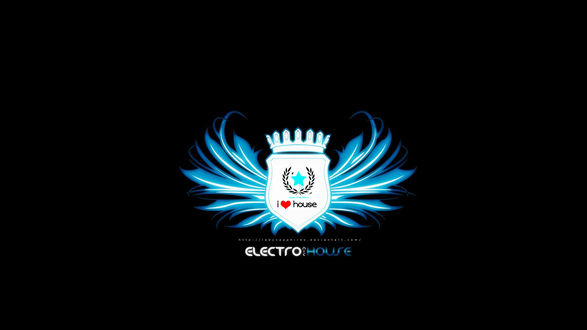 Обои на рабочий стол Логотип Электронной хаус музыки на черном фоне (electro house, I love house music)