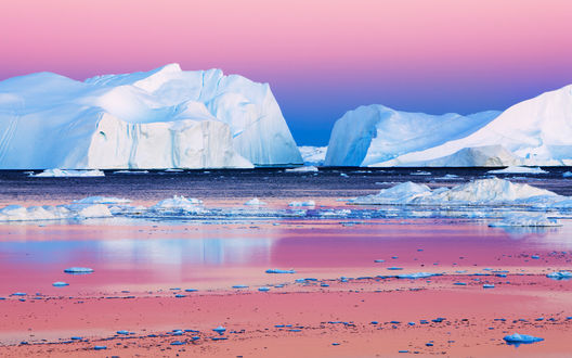 Обои на рабочий стол Айсберги в заливе, Остров Гренландия, Дания / The Island Of Greenland, Denmark