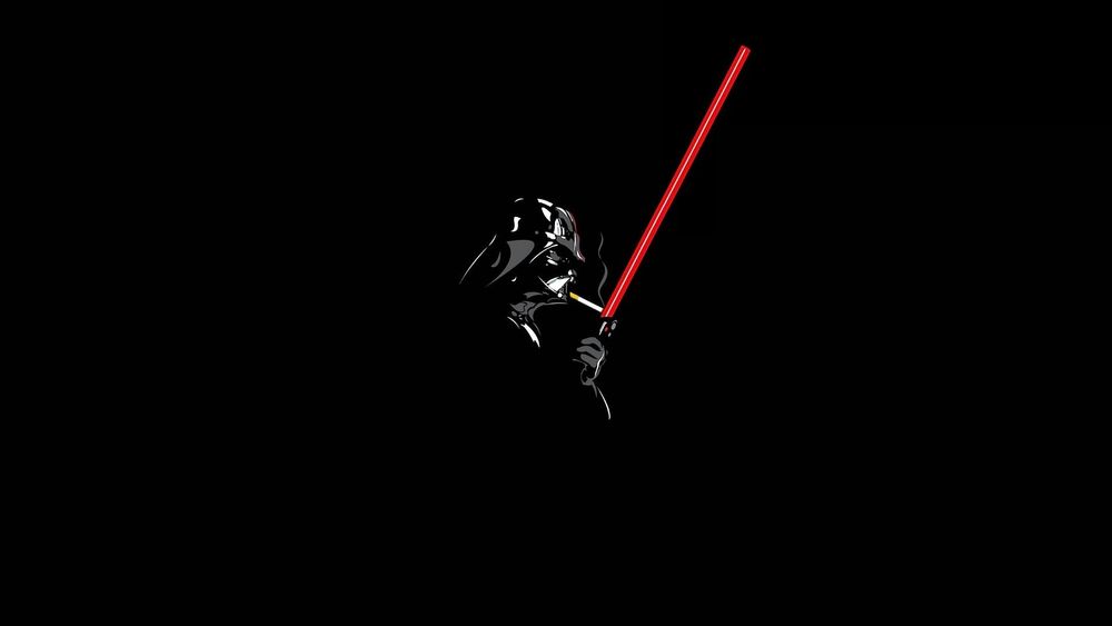 Обои для рабочего стола Дарт Вейдер / Darth Vader главный герой киноэпопеи 'Звездные войны / Star Wars' прикуривает сигарету от светового меча