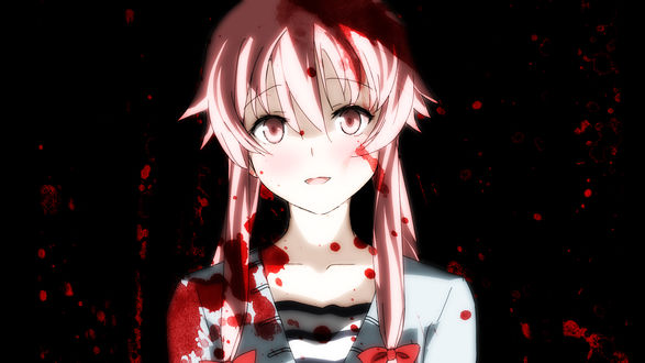 Обои на рабочий стол Gasai Yuno / Юно Гасай из аниме «Дневник Будущего / Future Diary / Mirai Nikki» забрызганная кровью