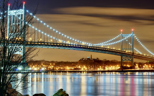 Обои на рабочий стол Мост Джорджа Вашингтона, Нью-Йорк, США / George Washington Bridge, New York, USA ночью