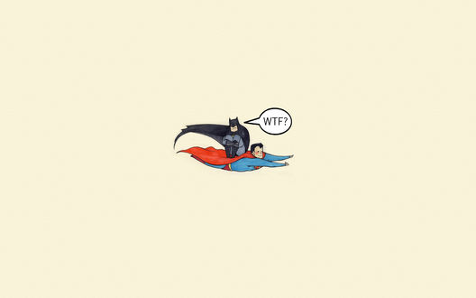 Обои на рабочий стол Бэтмен / Batman летит на спине Супермена / Superman (WTF?)
