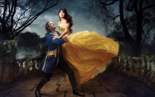 Обои на рабочий стол Пенелопа Круз / Penelope Cruz  и Джеф Бриджес / Jeff Bridges в образах героев мульфильма 'Красавица и Чудовище / Beauty and the Beast'  проэкт студии Дисней / Disney 'Портреты Мечты / Dream Portraits' © (Where the magic begins)