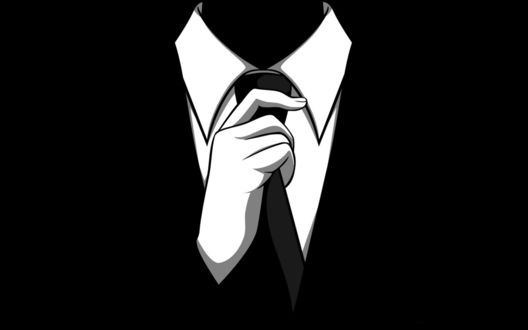 Обои на рабочий стол Anonymous / Анонимус поправляет галстук