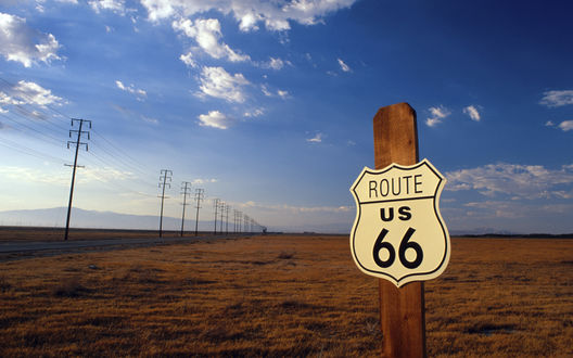 Обои на рабочий стол Дорожный знак U.S. Route 66 / Шоссе Вилли Роджера, США / Will Rogers Highway, USA