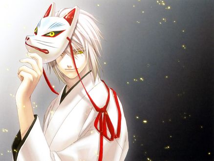 Обои на рабочий стол Комура Юки / Komura Yuuichi из аниме Багровые осколки / Hiiro no Kakera приподнимает свою маску