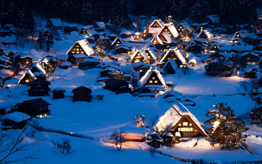 Обои на рабочий стол Зимняя сказочная природа в селе Сиракава / Shirakawa, Япония / Japan