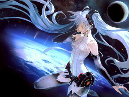 Обои на рабочий стол Вокалоид Хатсуне Мику Аппенд / Vocaloid Hatsune Miku Append в космосе