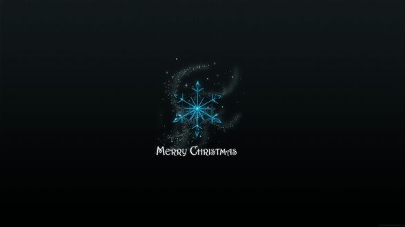 Обои на рабочий стол Снежинка на черном фоне (Marry Christmas / Хорошего Рождества)