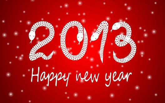 Обои на рабочий стол Новый 2013 белые цифры и змеи на красном фоне