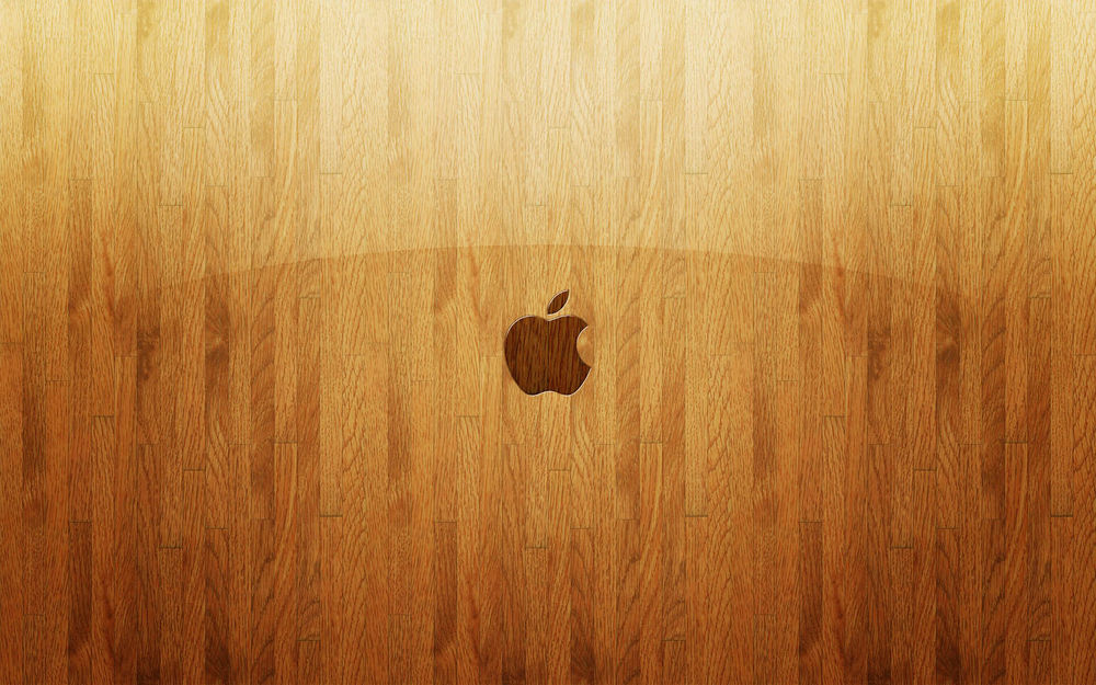 Обои для рабочего стола Логотип Apple на фоне ламинированного деревянного покрытия