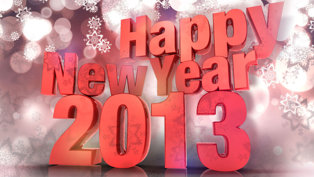 Обои для рабочего стола Новый 2013 год на фоне снежинок, Happy New Year 2013