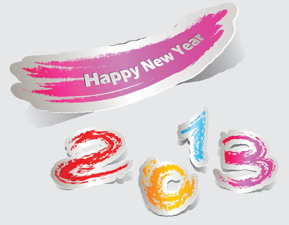 Обои для рабочего стола Вырезанные цифры 2013 и надпись Happy New Year / Счастливого Нового Года