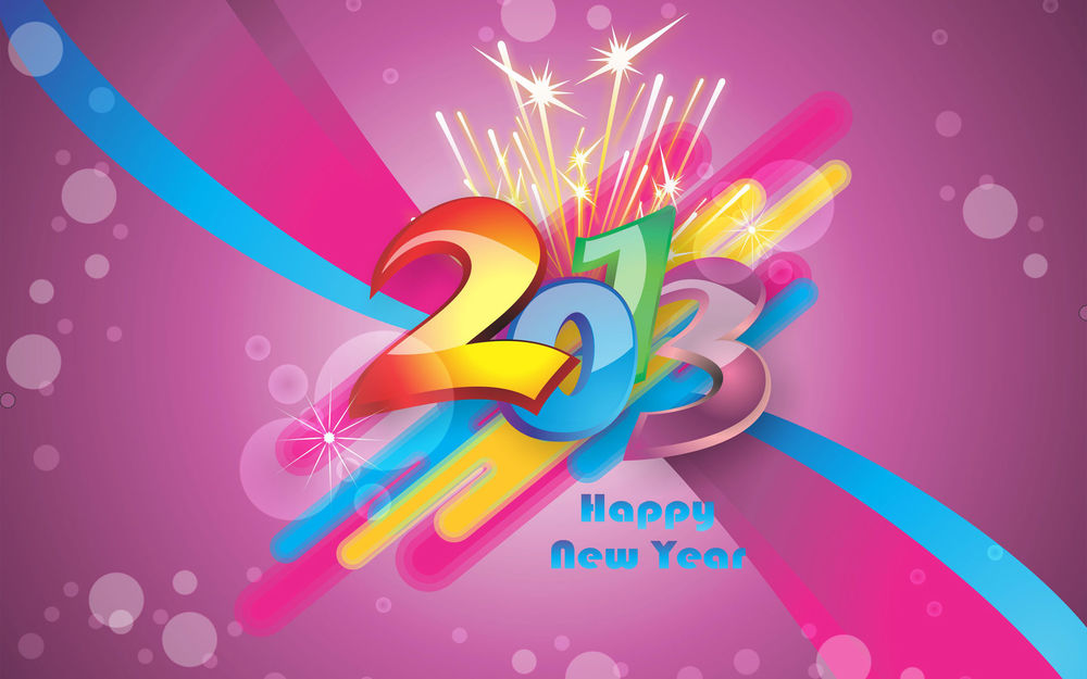 Обои для рабочего стола Красочно украшенные цыфры 2013 и напдпись Happy New Year / Счастливого Нового Года