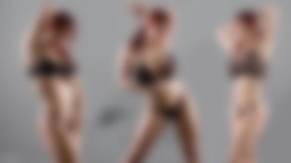 Обои на рабочий стол Девушка Bianca Beauchamp / Бьянка Боушам с рыжими волосами, с большой грудью, в сексуальном черном белье в трех позах(Envius Design)