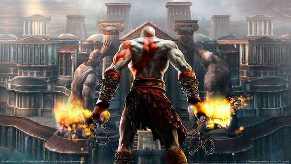 Обои на рабочий стол Главный герой Кратос в цепях из игры Бог Войны / God Of War