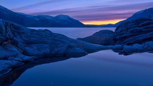 Обои на рабочий стол Фьорды Норвегии / Norway при закате солнца