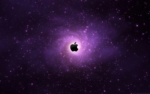 Обои на рабочий стол Логотип Apple / Аппл на фоне светящейся галактики и космоса