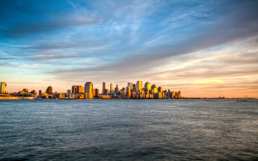 Обои на рабочий стол Манхэттен / Manhattan, Нью-Йорк / New York City, США / USA на рассвете