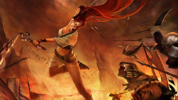 Обои на рабочий стол Нарико / Nariko сражается с армией из игры Heavenly Sword