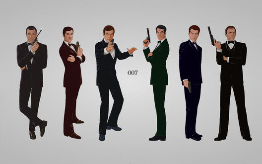 Обои на рабочий стол Джеймс Бонд / James Bond в разных позах с пистолетом в руках 