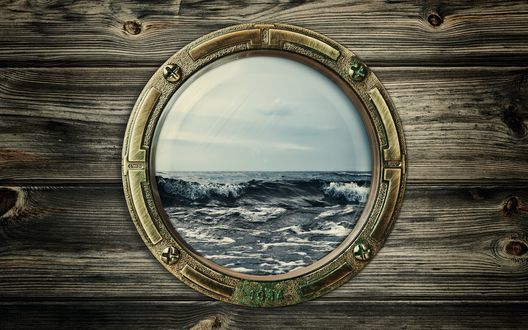 Обои на рабочий стол Вид на море с небом из иллюминатора