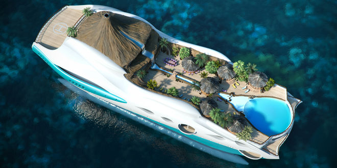 Обои на рабочий стол Модель концептуального проекта Яхта-остров / Yacht Island, вид сверху