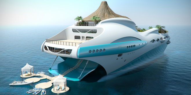 Обои на рабочий стол Модель концептуального проекта Яхта-остров / Yacht Island, вид сзади
